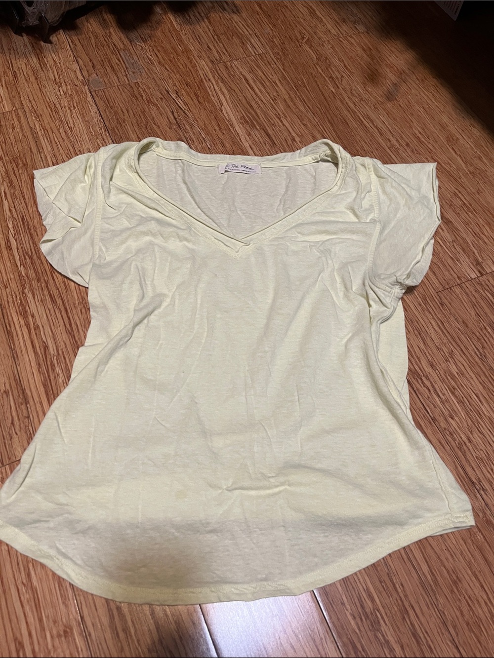 Free People Pale Yellow V-Neck Short Sleeve Tee